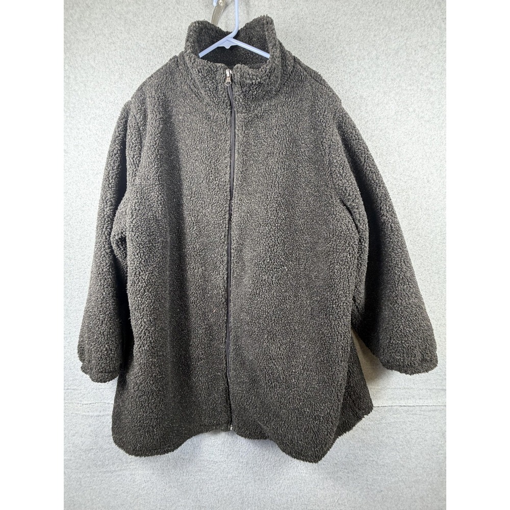 Woman Within Coat Womens 2X Gray Sherpa Fleece Full Zip Lined Warm Casual